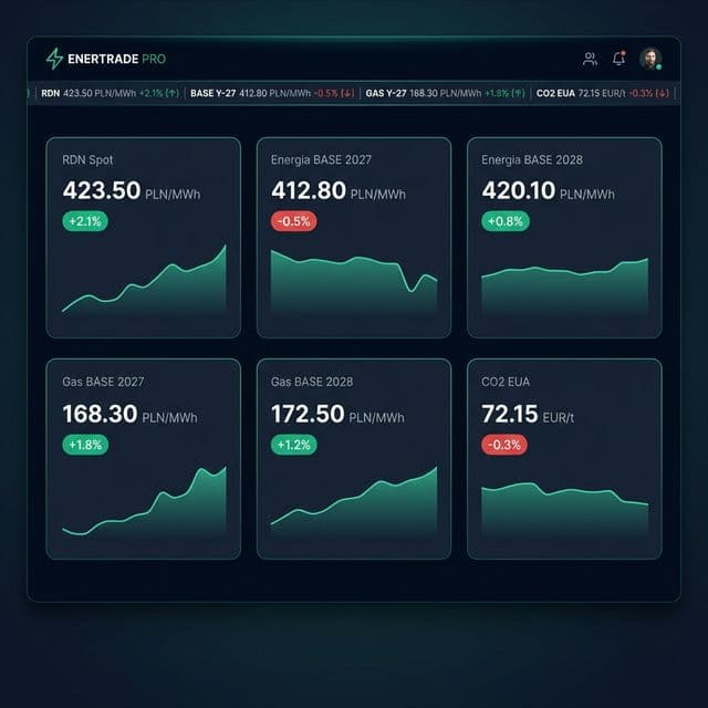 Terminal rynkowy z KPI i sparkline